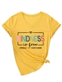 Dettaglio della t-shirt giallo senape con scollo a V, stampa leopardata e nodo sul fondo - S / Giallo (Grafica Nera)