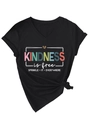 Detail of Kindness is Free printed V-neck t-shirt with leopard heart and knotted hem - S / Black (White Graphic)