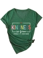 Detail of V-neck t-shirt in dark green with leopard heart and Kindness is free slogan - S / Dark Green (White Graphic)