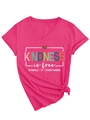 Detail of rose pink V-neck t-shirt featuring leopard heart print and stylish hem knot - S / Fuchsia (White Pattern)
