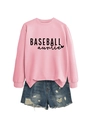Pink baseball auntie sweatshirt paired with distressed blue denim shorts set - Pink Sweatshirt (Black Font)