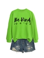 Detail of Be Kind text and braille print on fluorescent green crewneck sweatshirt - Neon Green (Black Font)