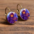 Close-up of Halloween drop earrings featuring pumpkin head and graveyard patterns - Horror Graveyard Glowing Pumpkin Head Tombstone Style (Style 17)