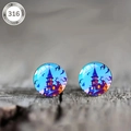 Close-up of 316 stainless steel Halloween earrings with castle and bats illustration - Purple Castle Bat Style (款式-18)
