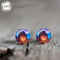 Detail of 316 stainless steel Halloween stud earrings featuring pumpkin and castle design - Glowing Pumpkin Castle Style (款式-17)