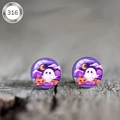Detail of 316 stainless steel Halloween stud earrings with ghost and pumpkin motifs - Ghost Pumpkin Grave Purple Style (款式-13)