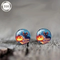 Halloween 316L stainless steel earrings featuring black cat and pumpkin lantern motifs - Halloween Black Cat Style (款式-9)