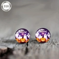 Detail of 316 stainless steel Halloween stud earrings with ghost and pumpkin patterns - Purple Ghost Pumpkin Lantern (款式-5)