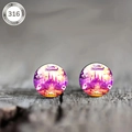 Close-up of Halloween round stud earrings with ghost and pumpkin icons on wood - Happy Halloween Pumpkin Ghost (款式-4)