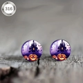 Detail of 316 stainless steel Halloween earrings featuring pumpkin and ghost illustrations - Ghost Castle Pumpkin Style (款式-2)