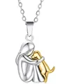 Two-tone gold and silver girl hugging dog pendant necklace in a warm minimalist style - Silver and Gold Necklace