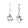 Silver girl hugging dog charm earrings with polished finish on white background - White Hoop Earrings