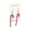Handmade red and white striped candy cane drop earrings for Christmas holiday style - Red and White Striped Style