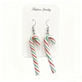Detailed view of Christmas candy cane earrings with festive red, green and white stripes - Red Green And White Striped Style