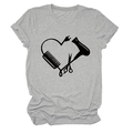 Detail eines grauen T-Shirts mit kreativem Herz-Aufdruck aus Friseurwerkzeugen - S / Hellgrau (Schwarze Schrift)