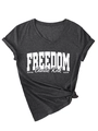 Detail of grey V-neck t-shirt with white Freedom text and Charlie Kirk signature print - Dark Gray