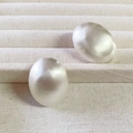 French style silver pebble shape earrings with matte pearl finish on textured fabric - Silver Oval Brushed