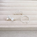 Three-piece silver minimalist bow ring set featuring beaded and twisted stackable designs - 3Pcs Per Set