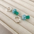 Creative blue polka dot mushroom drop earrings with silver hammered texture hoops - Silver (Blue Mushroom)