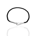 Minimalist black gemstone beaded necklace featuring a large silver mirrored metal clasp - Black Agate
