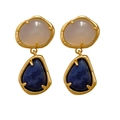 French vintage earrings with pink moonstone and blue lapis lazuli in gold plated settings - Blue Sodalite Drop Earrings