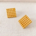 Minimalist square beaded stud earrings in gold finish with polished metallic luster - Gold