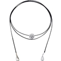 Black cord choker necklace with clear round crystal and silver teardrop pendants - Hollow Brushed Ball Pendant / Silver