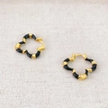 Eleganti orecchini a cerchio a quadrifoglio placcati oro con smalto nero lucido - Quadrifoglio Nero
