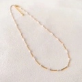 Collier minimaliste en laiton doré orné de délicates petites perles blanches pour femme - Doré
