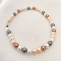 French vintage handmade necklace with multi-colored pearls and silver metal clasp - Necklace