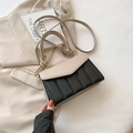 Contrast color leather crossbody bag with beige flap and black quilted body for women - Khaki