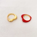 Minimalist heart-shaped rings in gold finish and red enamel with zircon accents - US 7 / Gold Set
