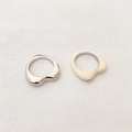 Polished silver heart rings with cream enamel and diamond accent on textured surface - US 7 / Platinum Color Set