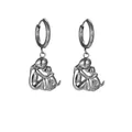 Silver dog pendant hoop earrings in stainless steel featuring a girl hugging a puppy - Hoop Earrings (Silver)