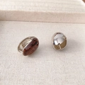 Retro oval hoop earrings set featuring marble patterns and polished silver metal finish - Wood Grain