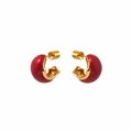 Orecchini vintage francesi a forma di C placcati in oro con smalto rosso e ago in argento 925 - Carpa Koi Rossa