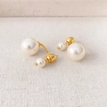 Eleganti orecchini a doppia perla dorata con design minimalista a goccia fronte-retro - Bianco