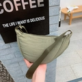 Olive green nylon half-moon crossbody bag with adjustable strap for outdoor casual use - Green
