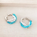 Bohemian C-vormige oorringen met turquoise kralen en witte marmeren stenen - Turquoise kralen oorbellen
