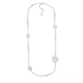 Long collier de perles élégant avec anneaux de fleurs en émail pour femmes - Collier Blanc