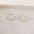 Fashionable C-shaped silver earrings with textured round disk splicing for women - Silver