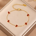 Elegante pulsera de acero de titanio dorado con cinco corazones rojos y sello de K18 - S216-Pulsera de Corazón de Concha Roja-Dorado