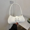 Elegante borsa baguette bianca con motivo a coccodrillo e fibbia per donne - Bianco