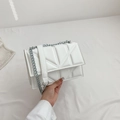 Elegant white geometric quilted square bag with silver chain strap for women - White