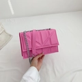 Pink quilted chain crossbody bag with silver hardware and geometric stitch pattern - Pink