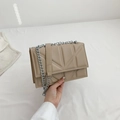 Beige rectangular crossbody chain bag with geometric quilted texture for women - Khaki