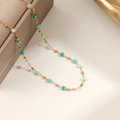 Handmade necklace with gold beads and colorful square crystals in green and opal tones - X83-Green Cube Necklace