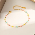 Goldenes Armband mit rosa, gelben und grünen Perlen und verstellbarer Kette - S212-Bunter Würfel Armband