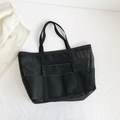 Schwarze Strandtasche aus Mesh mit großem Fassungsvermögen und praktischen Außentaschen - Schwarz