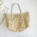 Beige große Mesh-Tragetasche mit mehreren Taschen und verdickten Gurtgriffen - Khaki